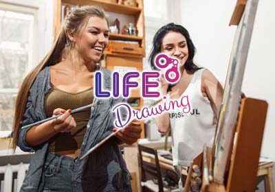 Two women at a life drawing class
